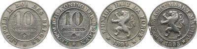 10 Centimes 1894 BELGES; +1895 BELGEN (hry)     2 ks