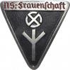Odznak ženského spolku NS. Trojúhelník z bílého kovu, černěn, spona, zn. výrobcem s č. M1/101
