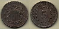 5 Cent 1867 (CuNi) - štít ve věnci / bez paprsků mezi
