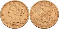 5 Dolar 1906 S - hlava Liberty