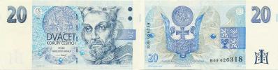 20 Kč 1994 sér. B 09 - proužek vpravo   Hej. CZ 13 a; Baj. CZ 10a