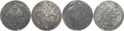 7 kr. 1802 A +1802 B - přeražba         2 ks_ nastřížen