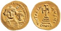 Solidus 4,38 g, poprsí Heraclia a Heraclia Constantina, kříž na 3 stupních, CONOB, nedoražen