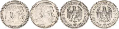 5 RM 1936 A - Hindenburg bez svastiky        2 ks
