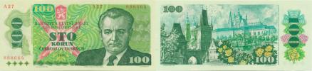 100 Kčs 1989 - Gottwald   sér. A 27       Baj. 106