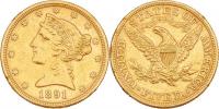 5 Dolar 1891 - hlava Liberty