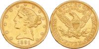 5 Dolar 1891 - hlava Liberty