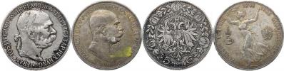 5 Koruna 1900 b.zn.; +5 Koruna 1908 b.zn. - jubilejní     2 ks