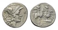 Staff and feather series.  uncertain mint  Denarius circa 206-200