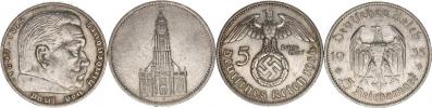 5 RM 1935 A - kostel; +5 RM 1936 A - Hindenburg