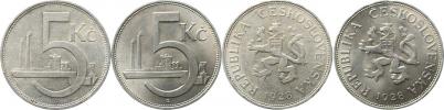 5 Kč 1928  var.: velká +malá vlnovka na hraně     2 ks